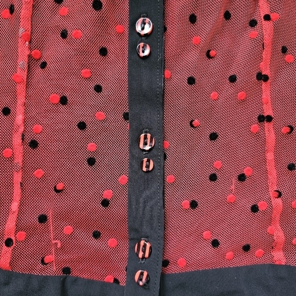 Aventures des Toiles black red polka dot whimsigoth sheer button-down shirt - Picture 12 of 12